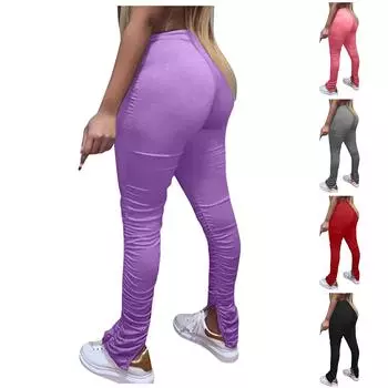 Женские повседневные брюки, новые однотонные эластичные повседневные брюки с высокой талией, собранные XXL серый