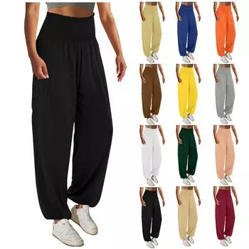 Женские повседневные брюки, однотонные плиссированные леггинсы с высокой талией, повседневные брюки XXXL чёрный