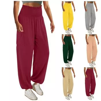 Женские повседневные брюки, однотонные плиссированные леггинсы с высокой талией, повседневные брюки XXXL