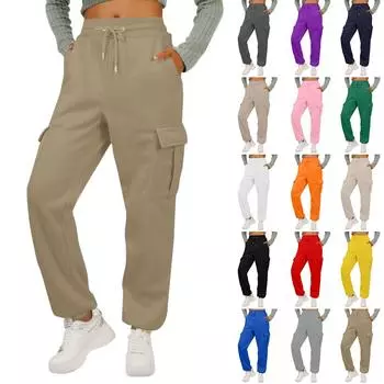 Женские повседневные брюки однотонные свободные эластичные ремни с карманами спортивные спортивные штаны XXL чёрный