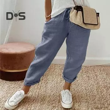 Женские повседневные брюки, однотонные свободные длинные брюки, эластичный пояс, регулируемые брюки на шнурке с карманами M вино красного