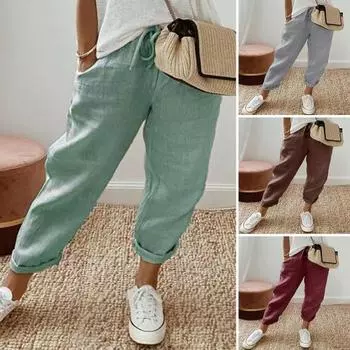 Женские повседневные брюки, однотонные свободные длинные брюки с эластичным поясом, регулируемые брюки на шнурке с M вино красного