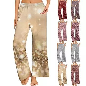 Женские повседневные брюки прямого кроя с эластичным поясом и принтом L бежевый