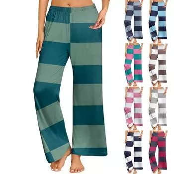 Женские повседневные брюки прямого кроя с эластичным поясом и принтом L синий