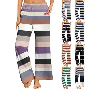 Женские повседневные брюки прямого кроя с эластичным поясом и принтом L чёрный