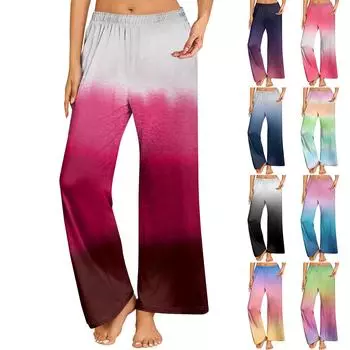 Женские повседневные брюки прямого кроя с эластичным поясом и принтом L чёрный