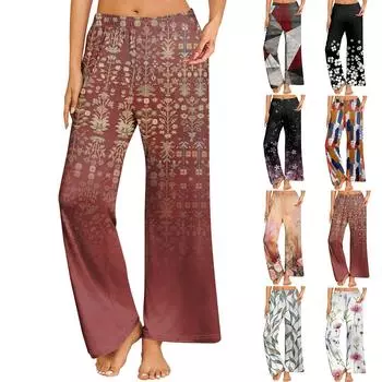 Женские повседневные брюки прямого кроя с эластичным поясом и принтом L чёрный