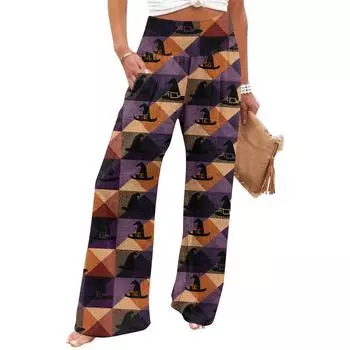 Женские повседневные брюки прямого кроя с принтом, с высокой посадкой и карманами M