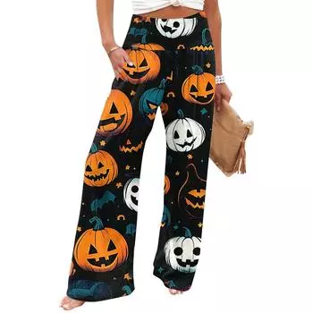 Женские повседневные брюки прямого кроя с принтом, с высокой посадкой и карманами XL