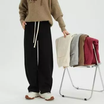 Женские повседневные брюки прямого покроя из искусственного кашемира из плотного ветронепроницаемого хлопка для женщин M чёрный