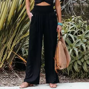 Женские повседневные брюки, прямые брюки с талией, однотонные широкие брюки, длинные широкие эластичные цветные брюки свободного покроя с L хаки