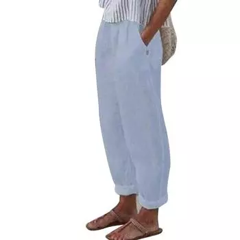 Женские повседневные брюки, прямые брюки с высокой талией, брюки с карманами, длинные брюки L светло-синий