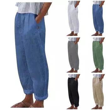 Женские повседневные брюки, прямые брюки с высокой талией, брюки с карманами, длинные брюки