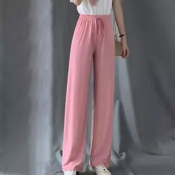 Женские повседневные брюки с эластичной кулиской и высокой талией, широкие длинные брюки, однотонные тонкие брюки для отдыха зелёный