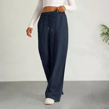 Женские повседневные брюки с эластичной резинкой и высокой талией, регулируемые прямые широкие брюки с завязками на талии M светло-серый