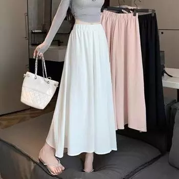 Женские повседневные брюки с эластичной резинкой и высокой талией, однотонные, свободные, широкие брюки, юбка для отдыха, работы, школы, летние брюки, юбка S розовый