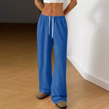 Женские повседневные брюки с эластичной резинкой на талии, удобные прямые свободные однотонные брюки для йоги L синий
