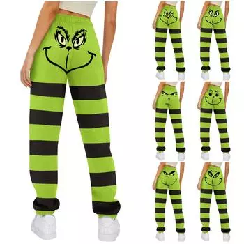 Женские повседневные брюки с эластичной резинкой на талии и кулиской с рождественским принтом S