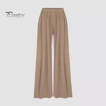 Женские повседневные брюки с эластичной резинкой на талии, прямые широкие длинные брюки, свободные однотонные брюки большого размера, уличная одежда L