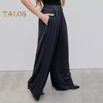 Женские повседневные брюки с эластичной резинкой на талии, прямые широкие длинные брюки, свободные однотонные брюки большого размера, уличная одежда L