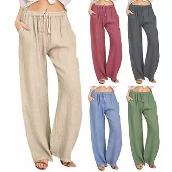 Женские повседневные брюки с эластичной резинкой на талии и карманами, длинные брюки, однотонные, прямые, с широкими штанинами для отдыха S абрикосовый