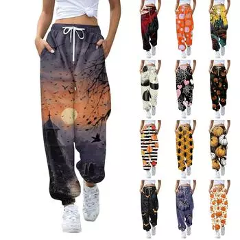 Женские повседневные брюки с эластичной резинкой на талии и кулиской с принтом XXL шафрановый