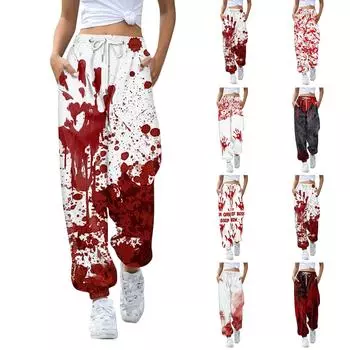 Женские повседневные брюки с эластичной резинкой на талии и кулиской с принтом L киноварь