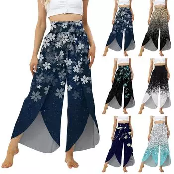 Женские повседневные брюки с эластичной резинкой на талии и принтом, брюки для йоги, женские брюки XXXL синий