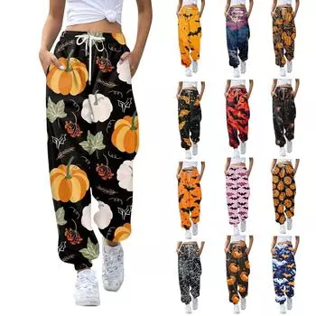 Женские повседневные брюки с эластичной резинкой на талии и кулиской с принтом M синий