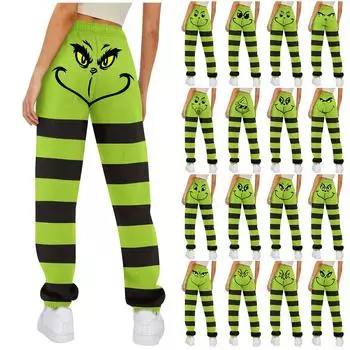 Женские повседневные брюки с эластичной резинкой на талии и кулиской с рождественским принтом XXXL