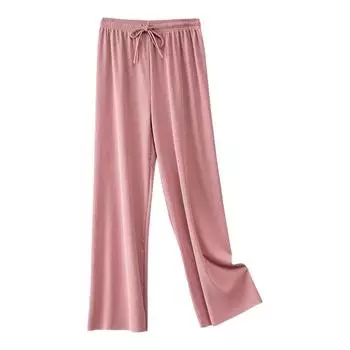 Женские повседневные брюки с эластичной резинкой на талии и регулируемым шнурком, однотонные длинные брюки из ледяного шелка, широкие драпированные брюки, уличная одежда M бежевый