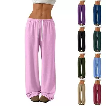 Женские повседневные брюки с эластичной резинкой на талии, удобные прямые свободные однотонные брюки для йоги L армия зеленый