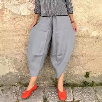 Женские повседневные брюки с эластичной резинкой на талии, однотонные, свободные, шаровары M чёрный