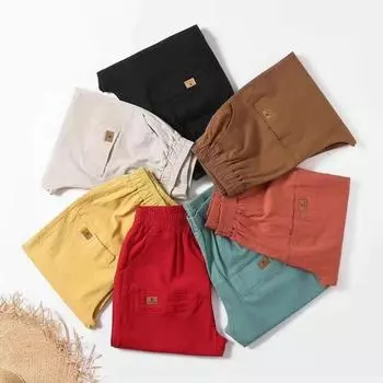 Женские повседневные брюки с эластичной талией, однотонные свободные хлопковые брюки XXXXXL чёрный