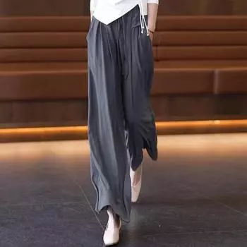 Женские повседневные брюки с эластичной талией, регулируемые длинные брюки с карманами M вино красного