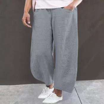 Женские повседневные брюки с эластичной высокой талией и широкими штанинами, длинные брюки, сплошной цвет, свободный крой L серый