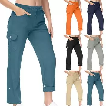 Женские повседневные брюки с карманами и карманами с высокой талией и цветными блоками L чёрный