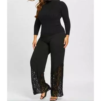 Женские повседневные брюки с кружевом больших размеров на весну и лето, элегантные брюки для поездок на работу 5XL чёрный