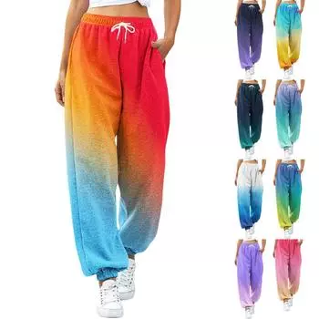 Женские повседневные брюки с кулиской и эластичной резинкой на талии с градиентным принтом L циан