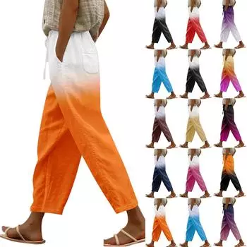 Женские повседневные брюки с модным градиентным принтом и карманами на шнуровке, брюки с эластичной резинкой на талии L чёрный