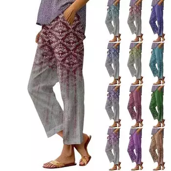 Женские повседневные брюки с модными карманами и эластичной резинкой на талии L синий