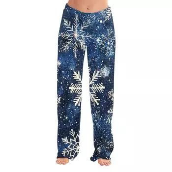 Женские повседневные брюки с принтом на Хэллоуин, эластичные брюки с завязками на талии L синий