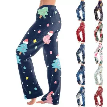 Женские повседневные брюки с принтом на Хэллоуин, эластичные брюки с завязками на талии L синий