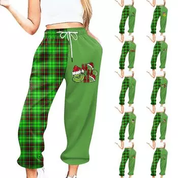 Женские повседневные брюки с принтом, спортивные штаны с высокой талией и завязками, с карманами L армия зеленый