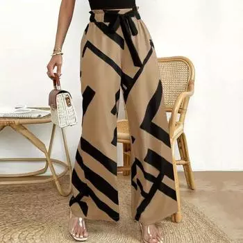 Женские повседневные брюки с регулируемой талией и шнурком, широкие брюки, длинные эластичные спортивные брюки с высоким принтом M хаки