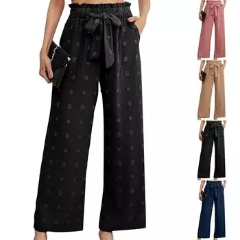Женские повседневные брюки с регулируемым поясом и высокой талией, широкие брюки L чёрный