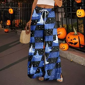 Женские повседневные брюки с широкими штанинами, эластичным поясом, карманом, принтом, регулируемой завязкой XL