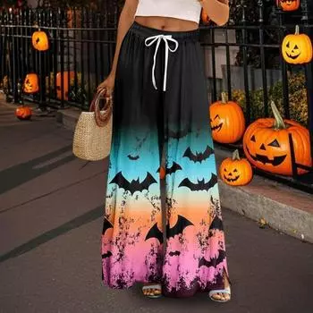 Женские повседневные брюки с широкими штанинами, эластичным поясом, карманом, принтом, регулируемой завязкой L синий