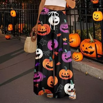 Женские повседневные брюки с широкими штанинами, эластичным поясом, карманом, принтом, регулируемой завязкой L