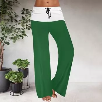 Женские повседневные брюки с широкими штанинами, эластичным поясом на кулиске и цветовой блокировкой L армия зеленый
